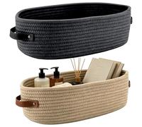 Cotton Rope Basket, Woven Storage Set, 12.99x5.91x3.94 Inch Large Organizer with Handle Grip, Storage Bin, Space Saving Home Basket with Clean Design, Nursery Room Organizer for Daily Use
