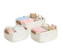 Cotton Rope Storage Baskets - 3 Pack Woven Organizer Bins, Foldable Home Containers, Decorative Basket Set | Shelves, Bedroom, Living Room, Nursery, Bathroom, Laundry, Office Desk