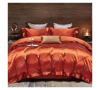 Cotton Sateen Classic Bedding Juego de Tapa década de Oro Coincidencia de Seda de Seda de sábana Seda y Almohada Doble Queen Rey (Color: Naranja, tamaño: 4pcs King 220x240cm 4pcs)