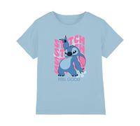 Cotton Soul Lilo & Stitch Wavy Stitch Girls T Shirt, Light Blue