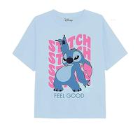 Cotton Soul Lilo & Stitch Wavy Stitch Girls T Shirt, Light Blue, 9-10 Years