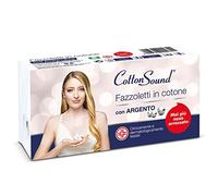 COTTON SOUND Plata, pañuelos de algodón, 6 paquetes x 8 pañuelos, 100% algodón hidrófilo, micropartículas de plata, acción antibacteriana natural, biodegradables, fabricado en Italia