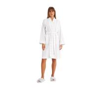 Cotton Trend Albornoz de punto gofre a rayas blancas y rosas para mujer, 100 % algodón turco, ligero con cuello kimono, bata de baño para mujer, de lujo, súper suave y acogedora, hasta la rodilla,