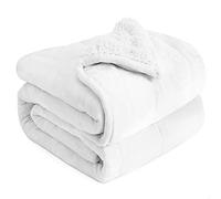 Cottonblue Manta con peso de 15 libras, 60 x 80 pulgadas, franela de tamaño Queen y sherpa lanudo manta cálida y pesada, ideal para calmar y relajarse, manta de cama suave y esponjosa, blanco nieve