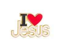 Cottvott Broche de solapa religioso con texto en inglés "I Love Jesus" de metal esmaltado cristiano para mujeres y hombres, insignias espirituales