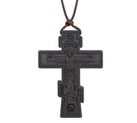 COTTVOTT Collar con colgante de cruz ortodoxa de madera, collar de crucifijo cristiano, oración de Jesús, para mujeres y hombres, 41mm x 56mm, Madera, desconocido