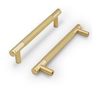 COTYKILEY Paquete de 10 tiradores de latón cepillado de 6.3 pulgadas (160 mm) con moleteado dorado para gabinetes de cocina, cajones y aparadores