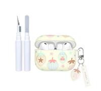 COTYPOFLIYTT Funda protectora para AirPods Pro 3, color blanco | Funda protectora de TPU suave con bonito patrón dulce Kawaii, llavero con dije de fresa femenina con kit de limpieza