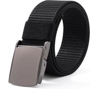Coubeau Cinturón niño - Nylon Boys Baseball Belt Kids Golf Belt con hebilla de metal para pantalones (Cinturón negro con hebilla Gris metalizado, 28-35 pulgadas (Recomendado para 15-18 años))