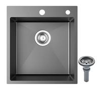 Coubird Fregadero de Cocina Negro de Acero Inoxidable Empotrado Pequeño Fregadero de Cocina de Un Solo Cuenco con Accesorios de Drenaje Adecuado para Cocinas, Autocaravanas, Bares y Habitaciones