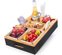 Couchbar Snackbox Sofatablett,Geburtstagsgeschenk für männer, Snackspender mit Snackschale Getränkehalter Flaschenhalter, Snackbar Organizer abnehmbaren Deckel