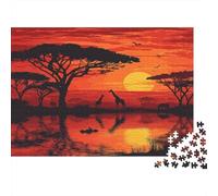 Coucher de Soleil africainPuzzles 1000 Pièces Pour Adultes, Jeux ÉducatifsScène de faune de Safari