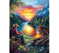 Coucher de soleil avec feu de camp au bord du lac Rompecabezas 1000 Piezas Cartón Grueso Para Adultos Mitos Animal planta Desconectar Rutina Ejercicio Mental Relajante Decoración Dormitorio Regalo 100
