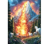 Coucher de Soleil Sur le volcan Avec Des Chevaux Puzzle 1000 Piezas Cartón Resistente para Coleccionistas Mitos Animal Planta Entretenimiento Toda La Familia Mejora Memoria Pack Completo para Navidad