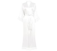 Coucoland Bata larga para mujer, de un solo color, bata de encaje, para dama de honor, kimono, de satén, ropa de noche para mujer, verano, de punto, color puro Largo - blanco. Talla única