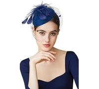 Coucoland Fascinator - Sombrero de pluma con malla Bibi para boda, 1920 (talla única), Darkbule, Taille unique (Lot de 1)