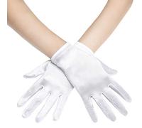 Coucoland Guantes cortos de ópera de satén, guantes de disfraces, bodas, bailes, ópera, longitud de muñeca, guantes clásicos, A - Blanco, talla única
