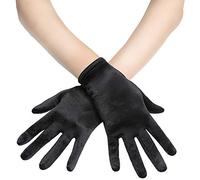 Coucoland Guantes cortos de ópera de satén, guantes de disfraces, bodas, bailes, ópera, longitud de muñeca, guantes clásicos, A - Negro, talla única