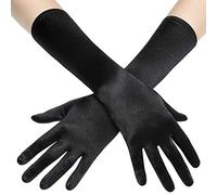 Coucoland Guantes de mujer de satén, clásico, ópera, fiesta, Audrey Hepburn, guantes largos cortos y elásticos para mujer, Black-2-38cm, 38cm