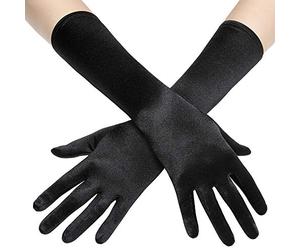 Coucoland Guantes de mujer de satén, clásico, ópera, fiesta, Audrey Hepburn, guantes largos cortos y elásticos para mujer, Black-2-38cm, 38cm