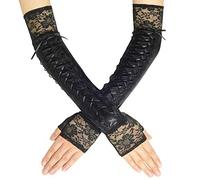 Coucoland Guantes largos para mujer, con cordones, ópera, fiesta, semiguantes, disfraz de mujer, accesorios de disfraz, Encaje Borde Negro