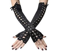 Coucoland Guantes largos para mujer, con cordones, ópera, fiesta, semiguantes, disfraz de mujer, accesorios de disfraz, Negro , Talla única