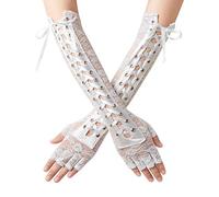 Coucoland Guantes steampunk con cordones sin dedos, guantes largos ajustables para fiesta de noche, blanco-1, Talla única