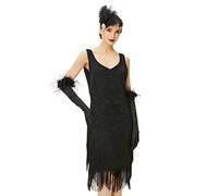 Coucoland Vestido de Noche Art Déco con Lentejuelas y Lentejuelas de los años 20 Vestido de Mujer con Aletas de los años 20 Gran Disfraz de Gatsby (Negro, XS)