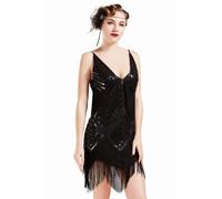 Coucoland - Vestido Sexy para Mujer de los años 20 con Escote en V, Estilo Retro, Ideal para Fiestas de Disfraces Color Negro. XS