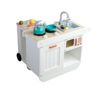 CoudarTitie Children Play Kitchen Cocina de Juguete Infantil Carrito Rodante de Madera Fregadero Horno Encimera Puerta de Horno Gráfica Estructura Expandible