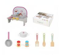 CoudarTitie Children Play Kitchen Cocina de Juguete Infantil Juego de Cocina Set de Utensilios Estufa con Mandos Madera con Colgadores y Reloj Adecuada para, Pequeño, Rosa