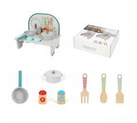 CoudarTitie Children Play Kitchen Cocina de Juguete Infantil Juego de Cocina Set de Utensilios Estufa con Mandos Madera con Colgadores y Reloj Adecuada para, Pequeño, Azul