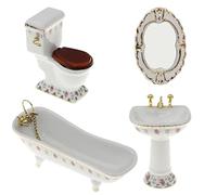 CoudarTitie Juego de Baño en Miniatura para Casa de Muñecas a Escala 1/12 con Inodoro Floral//
