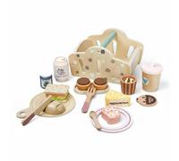 CoudarTitie Juego de Picnic Infantil Cocina de Juguete Canasta Madera Pan Set Simulación Rebanable y Sándwich Apilable Aprendizaje Social y Motricidad Fina Adecuado para Juego en Viajes