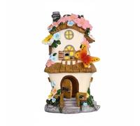 CoudarTitie Luz Nocturna de Resina Lámpara Solar Cottage Adorno de Jardín Farol LED sin Cables Acabado Pintado a Mano IP44 Adecuada, Blanco con Techo Rosa Y Mariposa
