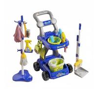 CoudarTitie Set de Limpieza Infantil Juego de Limpieza Juguete Escoba Trapeador Cubo Accesorios Plástico Resistente Realista con Soporte para Habilidades , Azul , SetTrolley18pzs