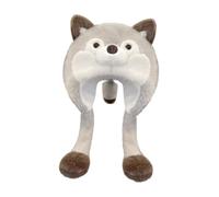 CoudarTitie Sombrero Animal con Orejas Móviles Sombrero de Peluche para Niños Gorra Divertida de Invierno Accesorio de Disfraz de Animales Elaborado en Suave, Gris, universal