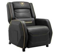 COUGAR Gaming | Sillón Gaming | Ranger S Royal - Sofá Negro y Oro - Cuero PVC - Reposacabezas y Almohada Lumbar - Reposapiés Plegable - Respaldo Inclinable
