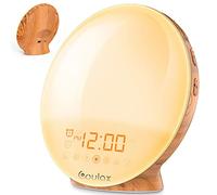COULAX Wake Up - Despertador con luz (Aspecto de Madera, con 2 alarmas, 7 Sonidos de la Naturaleza y Radio FM, para Adultos y niños)