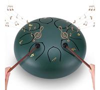 Couleeur Tambor de Lengua de Acero,6 Pulgadas y 8 Tonos Steel Tongue Drum C mayor,Tambor de Acero Handpan para principiantes, para meditación,yoga, educación musical, curación(verde oscuro)