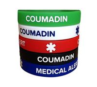 COUMADIN pulseras de silicona alerta médica (paquete de 5) pulseras tamaño adulto para hombres mujeres 7.8 pulgadas