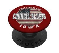 Council Bluffs Iowa, Bandera Americana Vintage PopSockets PopGrip Adhesivo