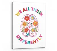 Counseling Office Decor Neurodiversity Brain Art Canvas Wall Art Mental Health Awareness We All Think Differently(Framed,12x18inch(30x45cm))