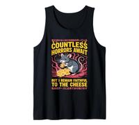 Countless Horrors Await Vintage Japanese Rat Meme Eat Cheese Camiseta sin Mangas
