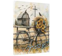 Country Bicycles - Arte de pared con girasoles amarillos vintage, decoración rústica de flores amarillas para sala de estar, dormitorio, cocina, granja, sin marco, 12 x 16 pulgadas