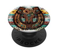 Country Boho Western Bull Decor For Women Cute Horseshoe PopSockets PopGrip Adhesivo