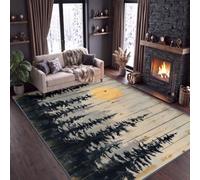 Country Cottage - Alfombra rectangular lavable a máquina, 100 x 160 cm, para sala de estar, bosque natural, luna llena, grano de madera, alfombra antideslizante para dormitorio, alfombra suave de pelo