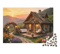 Country Cottage Jigsaw Puzzle 1000 Piezas Papel Reciclado Floral Garden Puzzles for Elderly Educational Game Decompression Relieve Senile Dementia Gift 70x50cm/1000pcs