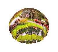 Country Farm - Gorro de baño reutilizable impreso, doble capa para cabello largo y grueso, casco de 10.6 pulgadas