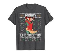 Country Music Girl Line Dance Suéter Feo de Navidad Camiseta, Hombre, Jaspeado Oscuro, 5XL
